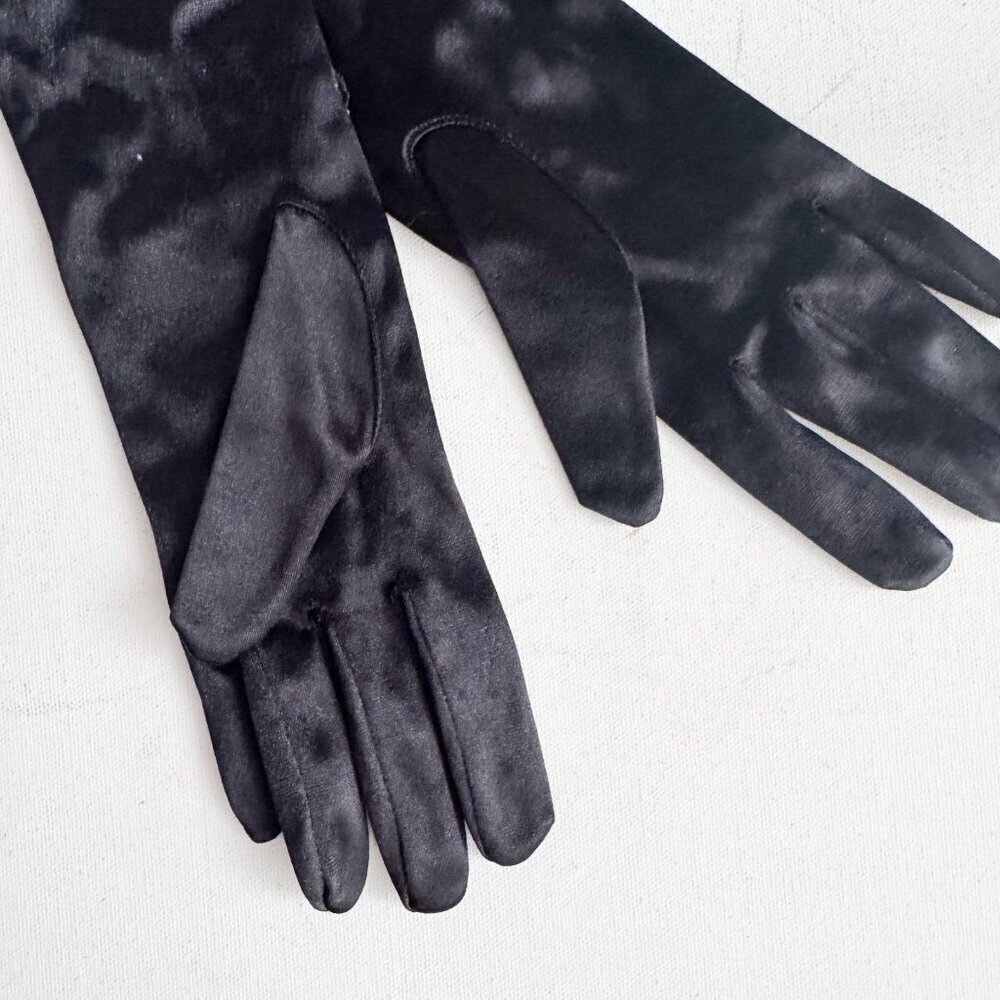 Vintage Black Satin Floral Beaded Embroidered Evening Gloves S - Picture 7 of 8